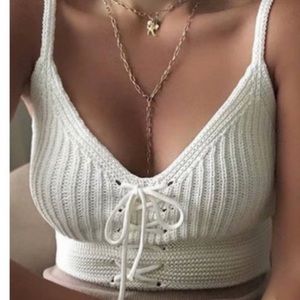 Zara ribbed white sweater cami tank top lace up front